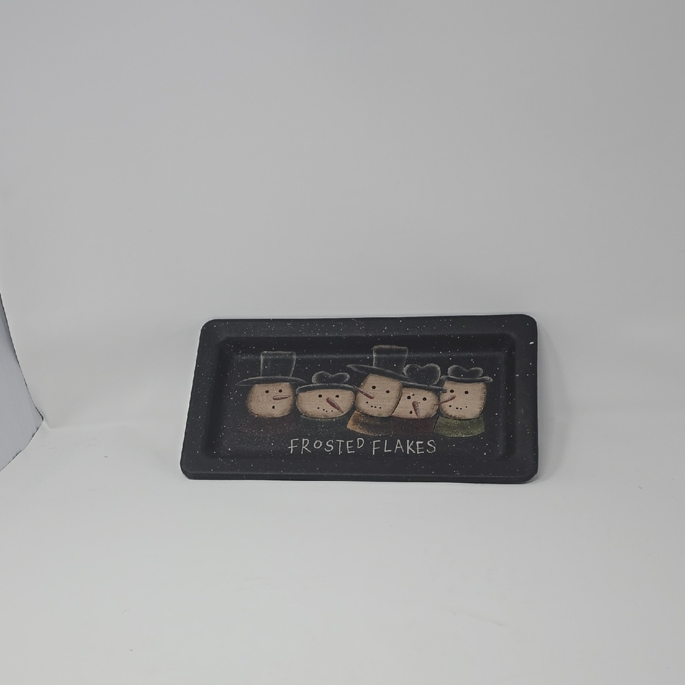 Black Frosted Flakes Tray with Snowmen Design